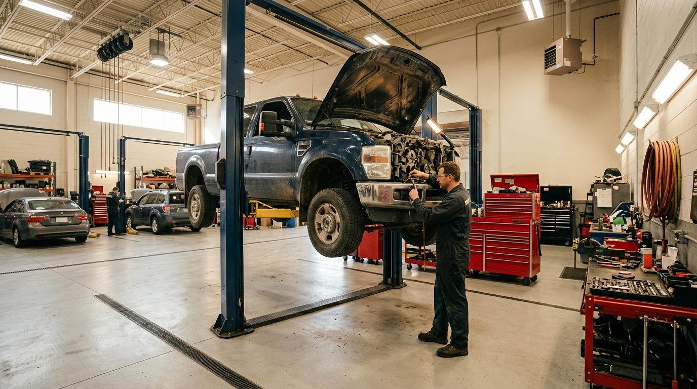 Inside the H2 Mechanic Corp garage — a technician working on a vehicle
